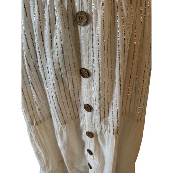 NAOO Nation Ak White Maxi Dress Peasant Boho Eyelet Tiered Shimmer Size M - Picture 4 of 8